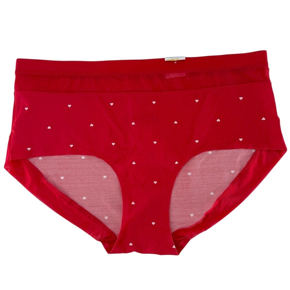 NWT Auden Red Heart Print‎ Laser Cut Bikini Panties Mesh Waistband XXL 17